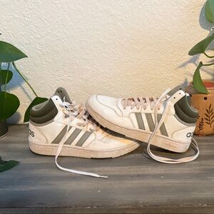 Adidas White and Olive High-Tops